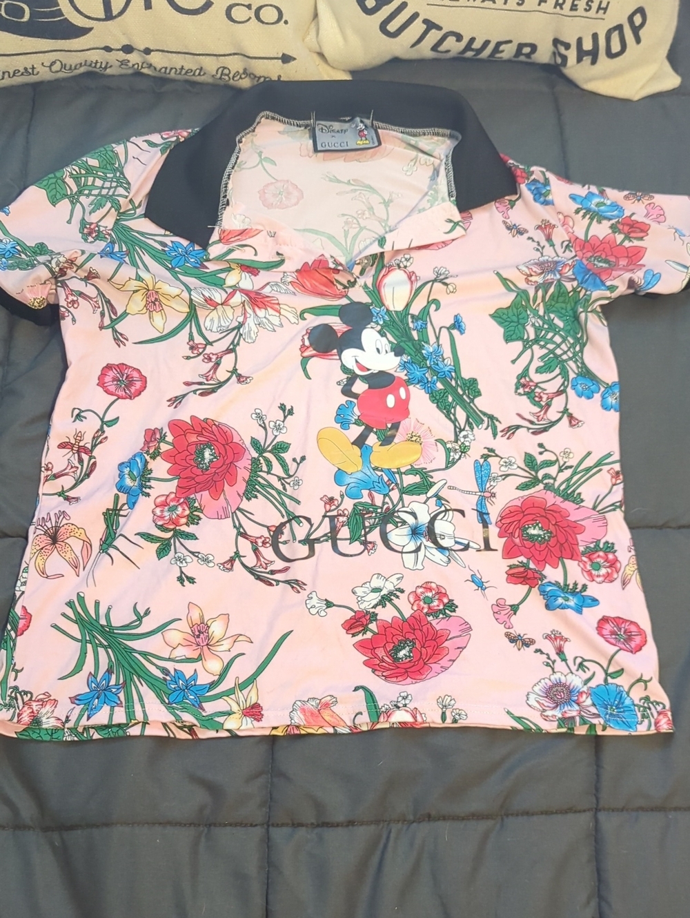 Gucci x Disney Pink Floral Polo Shirt Size Small
